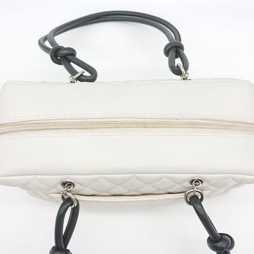 CHANEL Cambon Quilted Ligne Shoulder Bowling Bowler Bag Tote White - Picture 8 of 16